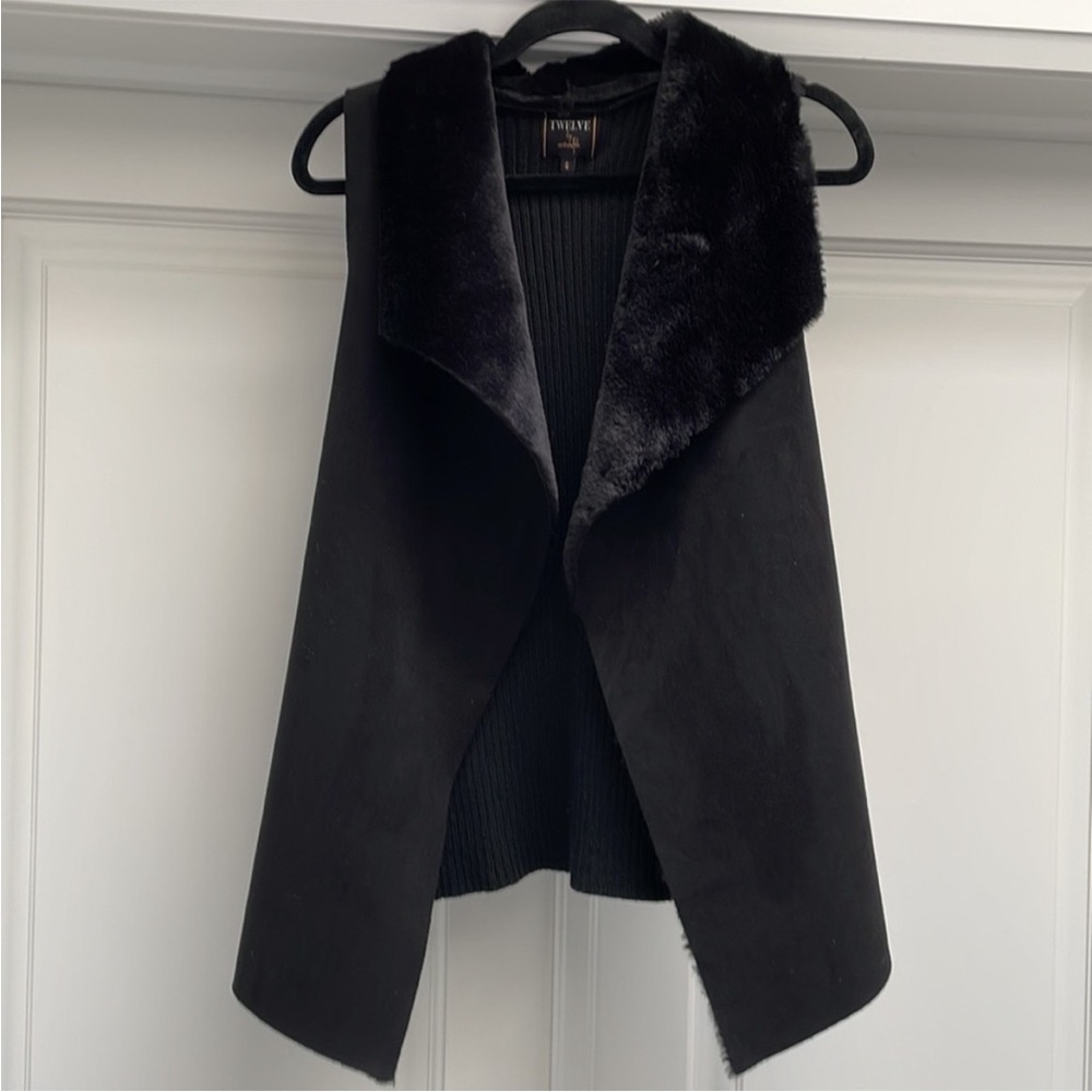 TWELVE BY ONTWELFTH Black Vegan Fur and Vegan Suede Vest